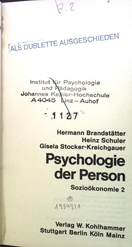 Bild des Verkufers fr Psychologie der Person. Soziokonomie 2. Bd. 502. Urban-Taschenbcher zum Verkauf von books4less (Versandantiquariat Petra Gros GmbH & Co. KG)