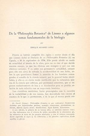Seller image for DE LA "PHILOSOPHIA BOTANICA" DE LINNEO A ALGUNOS TEMAS FUNDAMENTALES DE LA BIOLOGIA (EXTRAIDO ORIGINAL DEL AO 1948, TEXTO INTEGRO) for sale by Libreria 7 Soles