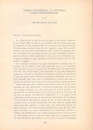 Seller image for PABLO PALAZUELO. LA PINTURA COMO CONOCIMIENTO (EXTRAIDO ORIGINAL DEL AO 1967, TEXTO INTEGRO) for sale by Libreria 7 Soles