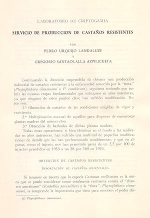 Seller image for SERVICIO DE PRODUCCION DE CASTAOS RESISTENTES - LABORATORIO DE CRIPTOGAMIA (EXTRAIDO ORIGINAL DEL AO 1955 ESTUDIO COMPLETO TEXTO INTEGRO) for sale by Libreria 7 Soles
