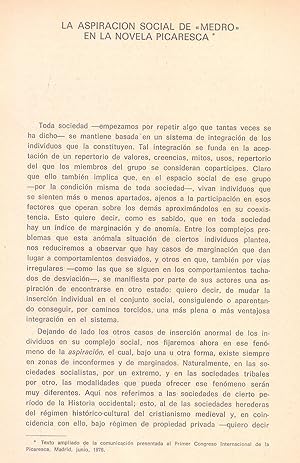 Seller image for LA ASPIRACION SOCIAL DE "MEDRO" EN LA NOVELA PICARESCA (EXTRAIDO ORIGINAL DEL AO 1976, TEXTO INTEGRO) for sale by Libreria 7 Soles