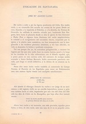 Bild des Verkufers fr EVOCACION DE SANTAYANA (EXTRAIDO ORIGINAL DEL AO 1965, TEXTO INTEGRO) zum Verkauf von Libreria 7 Soles