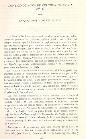 Seller image for VEINTICINCO AOS DE CULTURA ESPAOLA, 1936-1961 (EXTRAIDO ORIGINAL DEL AO 1961, TEXTO INTEGRO) for sale by Libreria 7 Soles