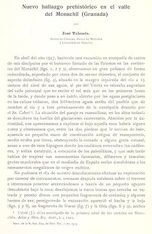 Seller image for NUEVO HALLAZGO PREHISTORICO EN EL VALLE DEL MONACHILL, GRANADA (EXTRAIDO ORIGINAL DEL AO 1929, ESTUDIO COMPLETO TEXTO INTEGRO) for sale by Libreria 7 Soles