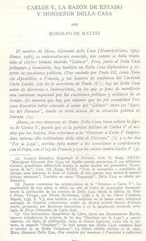 Immagine del venditore per CARLOS V, LA RAZON DE ESTADO Y MONSEOR DELLA CASA (EXTRAIDO ORIGINAL DEL AO 1958, TEXTO INTEGRO) venduto da Libreria 7 Soles