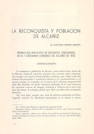 Imagen del vendedor de LA RECONQUISTA Y POBLACION DE ALCAIZ (EXTRAIDO ORIGINAL DEL AO 1953, ESTUDIO COMPLETO TEXTO INTEGRO) a la venta por Libreria 7 Soles