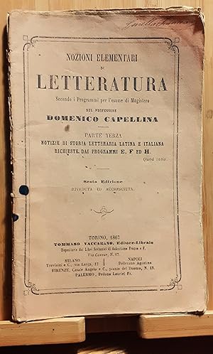 Nozioni elementari di letteratura del Maestro D, Capellina Torino 1867