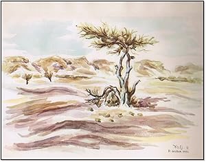 "In The Negev Plain" Watercolor Israel Landscape Artist: David Gilboa 1953