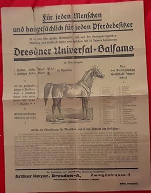 Werbeblatt "Für jeden Menschen und hauptsächlich für jeden Pferdebesitzer. Dresdner Universal-Bal...