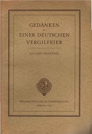 Imagen del vendedor de Gedanken zu einer deutschen Vergilfeier. a la venta por Schrmann und Kiewning GbR
