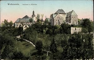 Leuchtfenster Ansichtskarte / Postkarte Wolkenstein im Erzgebirge, Schloss und Kirche