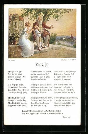 Bild des Verkufers fr Knstler-Ansichtskarte Gedichtzeilen aus Die Uhr, Alter Mann mit Taschenuhr zum Verkauf von Bartko-Reher
