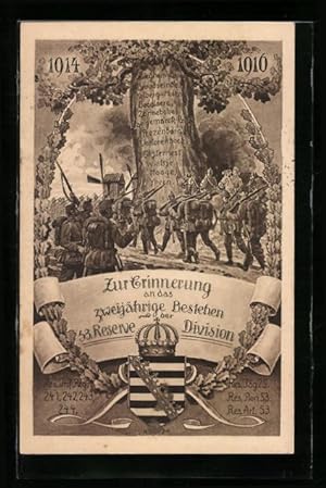 Bild des Verkufers fr Ansichtskarte Soldaten vor einer Windmhle, Zur Erinnerung an das zweijhrige Bestehen der 53. Reserve-Division, 1914-1910 zum Verkauf von Bartko-Reher