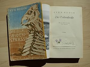 Autograph Sven Hedin um 1940 auf Visitenkarte in Buch: Seidenstraße 1940