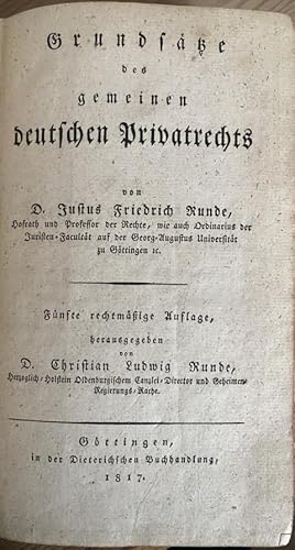 Imagen del vendedor de Grundstze des gemeinen deutschen Privatrechts. 5., rechtmige Auflage. a la venta por Treptower Buecherkabinett Inh. Schultz Volha
