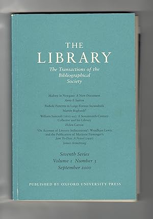 The Library: The Transactions of the Bibliographical Society. Seventh Series. Volume 1 Number 3 S...