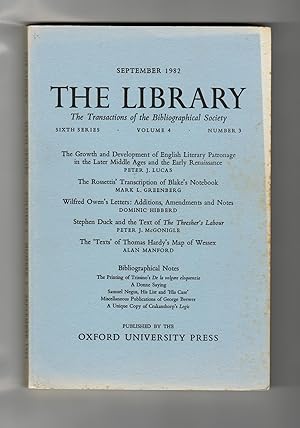 The Library: The Transactions of the Bibliographical Society. Sixth Series. Volume 4 Number 3 Sep...