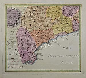 Imagen del vendedor de Des Frstenthums Catalonien sdwestlicher Theil. Nro. 577. Altkolorierte Kupferstich-Karte aus Reilly "Schauplatz der fnf Theile der Welt". Wien um 1795, 23 x 26 cm a la venta por Antiquariat Johannes Mller