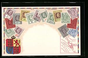Bild des Verkufers fr Ansichtskarte Briefmarken mit Wappen der britischen Kronkolonien in Sdostasien, Straits Settlements zum Verkauf von Bartko-Reher