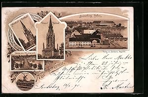 Bild des Verkufers fr Vorlufer-Lithographie Sonderburg, 1895, Arnkiel Denkmal, Dppel-Denkmal, Brcke ber d. Alsengund, Dppelmhle u. Hafen zum Verkauf von Bartko-Reher