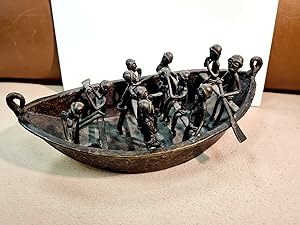 Bronzeschiff mit 10 Ruderern. Wohl Benin oder Nigeria