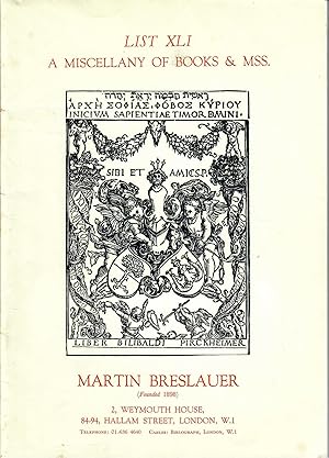 Bild des Verkufers fr List XLI: A Miscellany of Books & MSS zum Verkauf von Robin Bledsoe, Bookseller (ABAA)