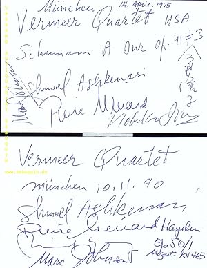 Bild des Verkufers fr 2 eigenhndig von allen signierte und datierte Autogrammkarten. zum Verkauf von Antiquariat Bebuquin (Alexander Zimmeck)