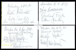 Bild des Verkufers fr 4 eigenhndig von allen signierte und datierte Autogrammkarten. zum Verkauf von Antiquariat Bebuquin (Alexander Zimmeck)