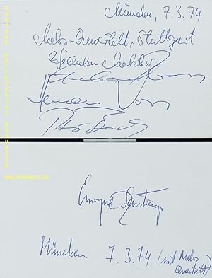 Seller image for 2 eigenhndig signierte und datierte Autogrammkarte (Melos + Santiago). for sale by Antiquariat Bebuquin (Alexander Zimmeck)