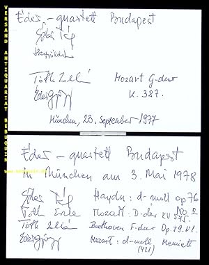 Bild des Verkufers fr 2 eigenhndig von allen signierte und datierte Autogrammkarten mit ausfhrlicher eigenhnidger Titelbeschreibung. zum Verkauf von Antiquariat Bebuquin (Alexander Zimmeck)