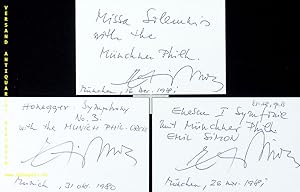 Bild des Verkufers fr 3 eigenhndig signierte und datierte Autogrammkarte. zum Verkauf von Antiquariat Bebuquin (Alexander Zimmeck)