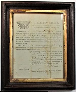 BROADSIDE COMMISSION, SIGNED BY GOVERNOR AUGUSTUS C. FRENCH AND SECRETARY OF STATE DAVID L. GREGG...