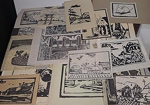 Linolschnitte Japan Kinder Kunst Art Brut /// Sammlung von 17 Linolschnitten (davon zwei auf Träg...