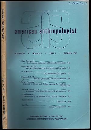 Imagen del vendedor de Rules of Residence and Ecology among the Northern Ojibwa in American Anthropologist Volume 61 Number 5 Part 1 a la venta por The Book Collector, Inc. ABAA, ILAB