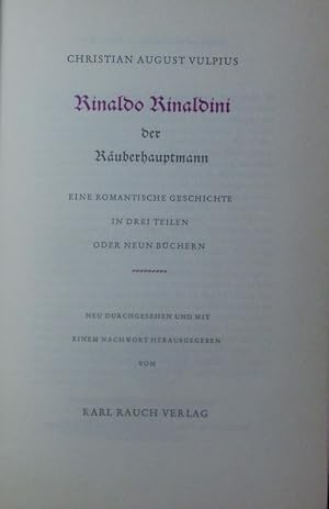 Bild des Verkufers fr Rinaldo Rinaldini, der Ruberhauptmann. zum Verkauf von Antiquariat Bookfarm