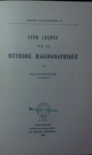 Bild des Verkufers fr Cinq leons sur la mthode hagiographique. zum Verkauf von Antiquariat Bookfarm