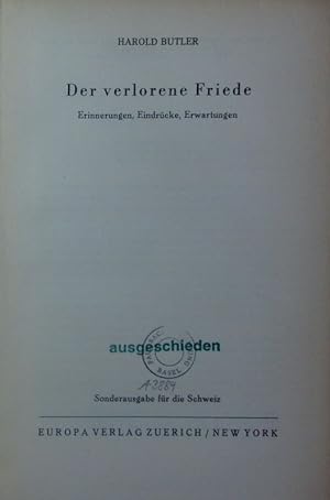 Immagine del venditore per Der verlorene Friede. venduto da Antiquariat Bookfarm