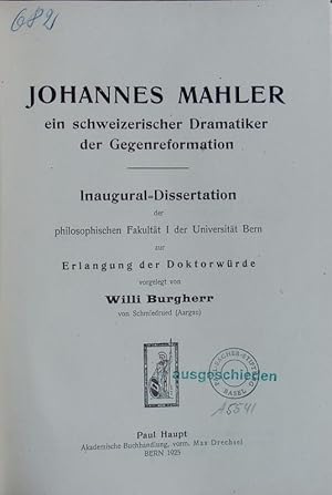 Seller image for Johannes Mahler. for sale by Antiquariat Bookfarm