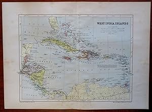 Caribbean Sea West Indies Cuba Jamaica Haiti Puerto Rico 1895 Johnston map