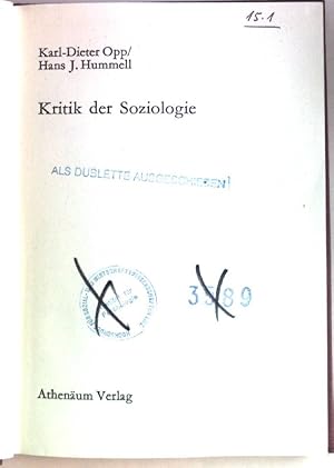 Immagine del venditore per Kritik der Soziologie. Probleme der Erklrung sozialer Prozesse ; 1 venduto da books4less (Versandantiquariat Petra Gros GmbH & Co. KG)