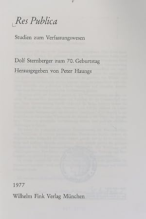 Bild des Verkufers fr Res publica : Studien zum Verfassungswesen ; Dolf Sternberger zum 70. Geburtstag. zum Verkauf von Antiquariat Bookfarm