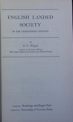 Immagine del venditore per English landed society in the eighteenth century. Studies in social history. venduto da Antiquariat Bookfarm