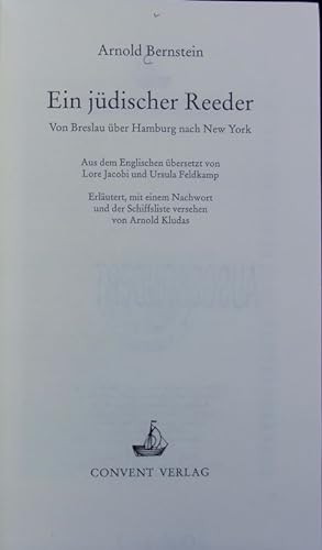 Bild des Verkufers fr Ein jdischer Reeder : von Breslau ber Hamburg nach New York. zum Verkauf von Antiquariat Bookfarm