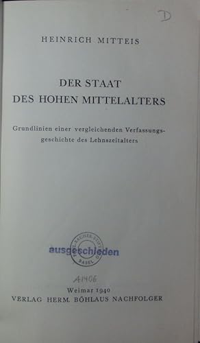 Image du vendeur pour Der Staat des hohen Mittelalters. mis en vente par Antiquariat Bookfarm