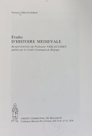 Bild des Verkufers fr Etudes d'histoire medivale. Collection histoire pro civitate. zum Verkauf von Antiquariat Bookfarm