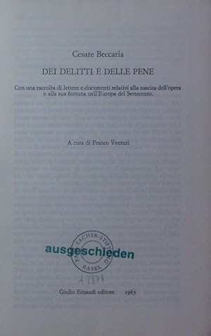 Image du vendeur pour Dei delitti e delle pene. mis en vente par Antiquariat Bookfarm