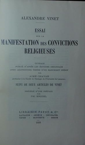 Bild des Verkufers fr Essai sur la manifestation des convictions religieuses. zum Verkauf von Antiquariat Bookfarm