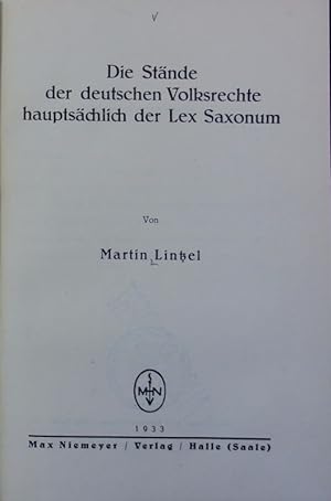 Seller image for Stnde der deutschen Volksrechte hauptschlich der Lex Saxonum. for sale by Antiquariat Bookfarm