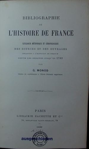 Bild des Verkufers fr Bibliographie de l'histoire de France. zum Verkauf von Antiquariat Bookfarm