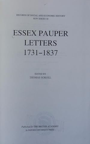 Bild des Verkufers fr Essex pauper letters, 1731 - 1837. Records of social and economic history ; N.S., 30. zum Verkauf von Antiquariat Bookfarm